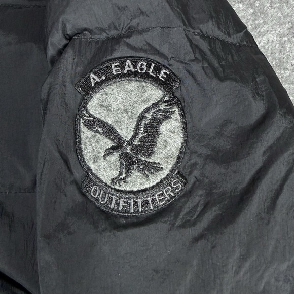 American Eagle Duck Down Jacket Men's Large Black Puffer Hood - Picture 6 of 10